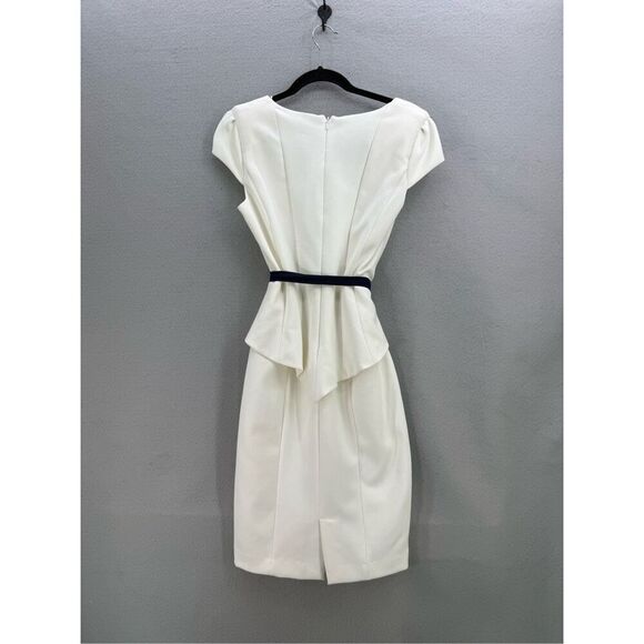 Zara Womens Neutral Cream Cap Sleeve Belted Peplum Mini Pencil Dress Size Medium - Picture 6 of 10